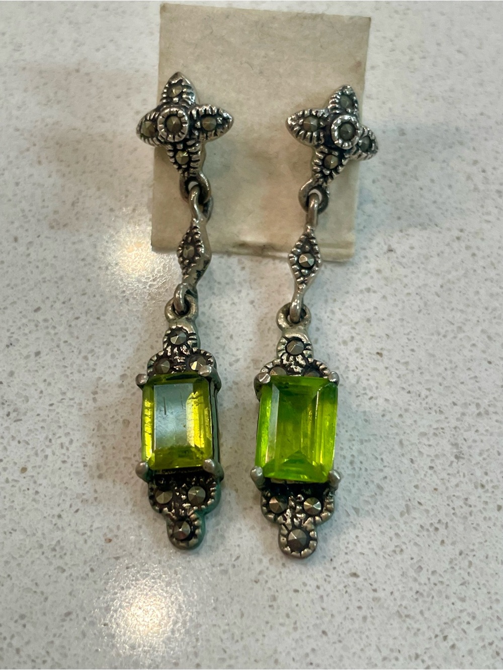 Sterling, Marcasite and Peridot Earrings